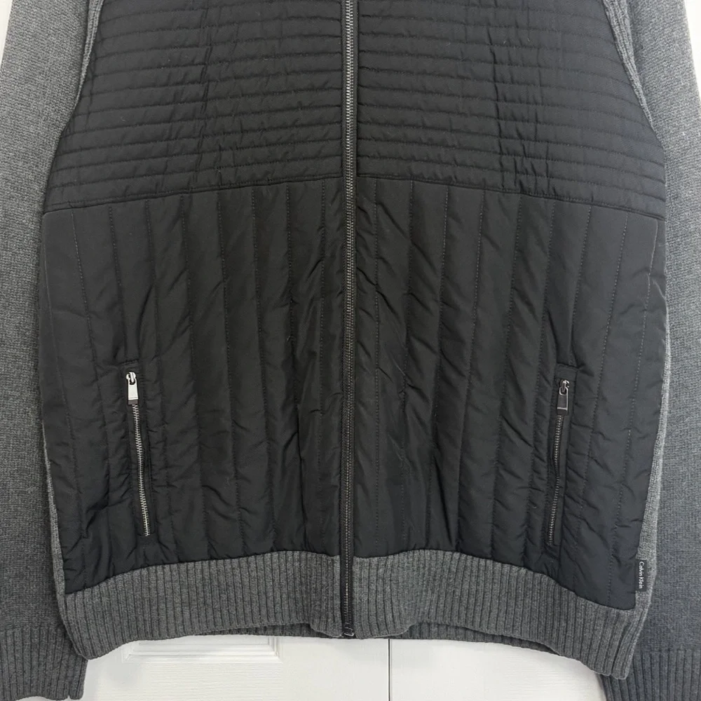 Calvin Klein Gray & Black Mixed Media Quilted Front Zip Sweater Jacket XL